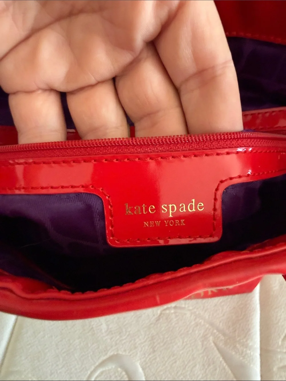 kate spade Red Patent Leather Tote with Gold Logo